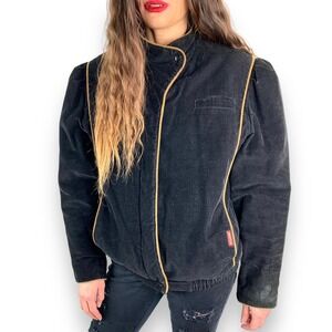 1970's SASSON black corduroy ruched sleeve jacket